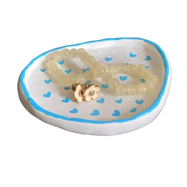 Handmade Heart Trinket Dish – Unique Jewelry Holder with Blue Accents
