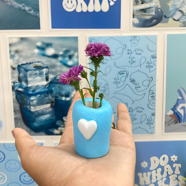 Handmade Mini Blue Heart Vase – Unique Flower Pot for Minimalist Decor - Image 2